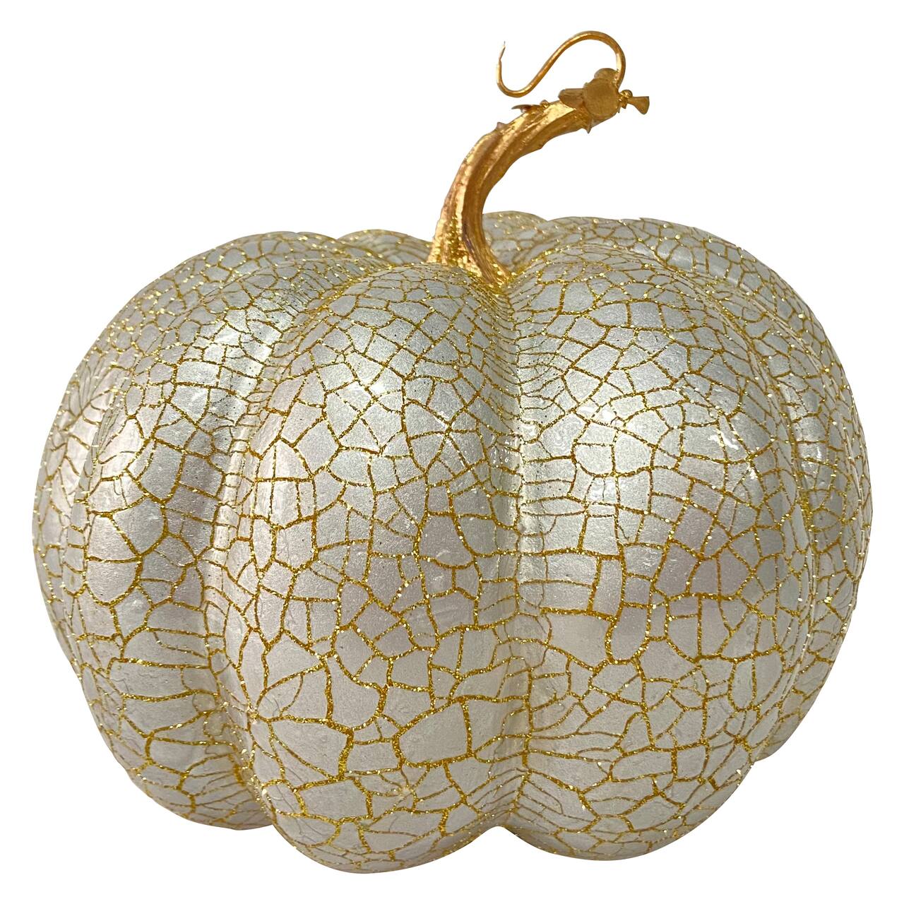 12" Champagne Gold Crackled Fall Harvest Pumpkin Decoration